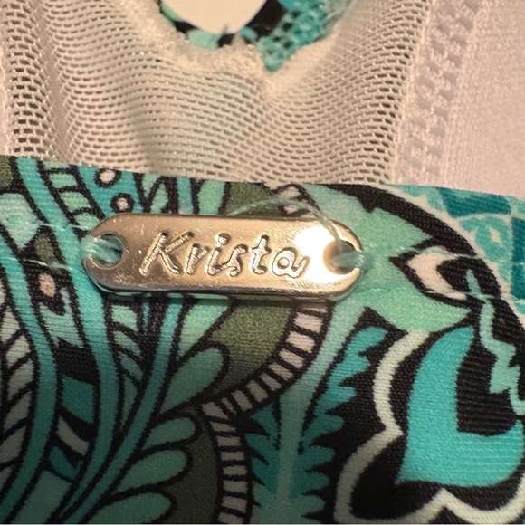 Black and turquoise Paisley OnePiece Swimsuit with attached skirt like new Sz 16 - Picture 5 of 10